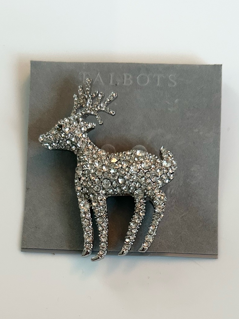 Talbots Silver Rhinestone Reindeer Pin